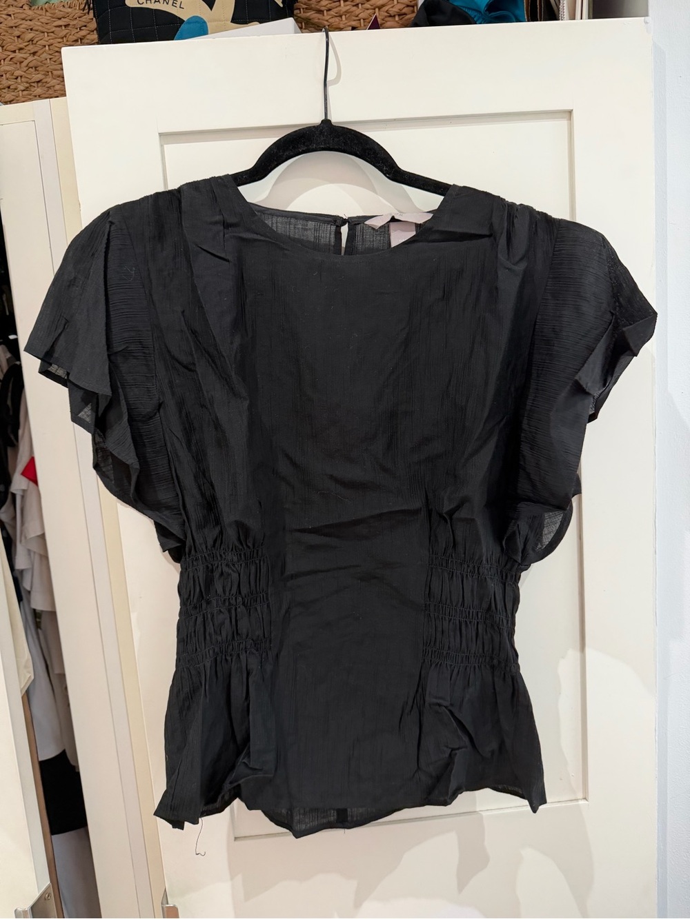 H&M Black Ruffle Sleeve Smocked Waist Blouse